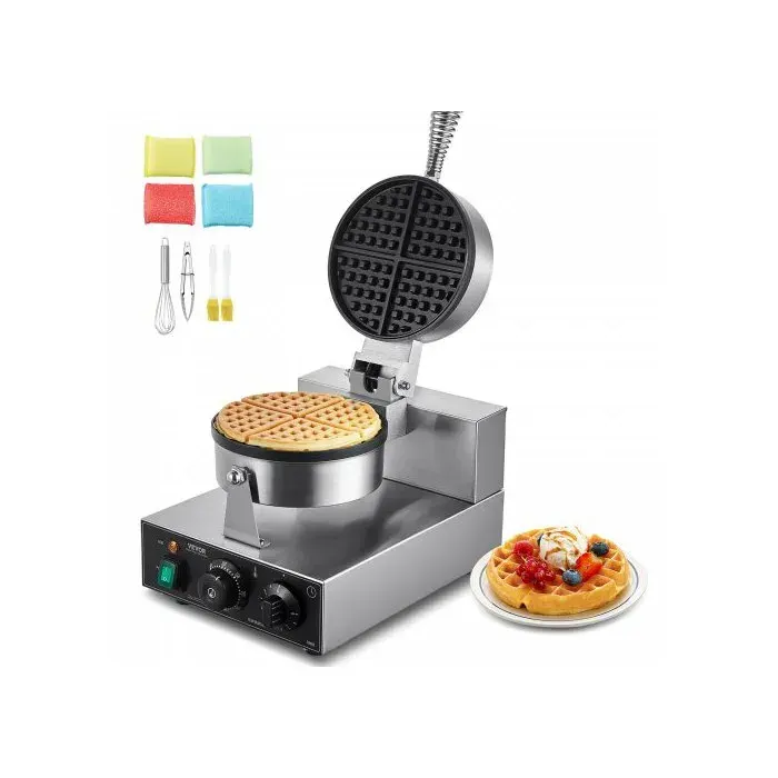 Gaufrier Commercial 1230 W Appareil à Gaufre Ronde en Acier Inoxydable Machine à Gaufre Antiadhésive avec Contrôle de la