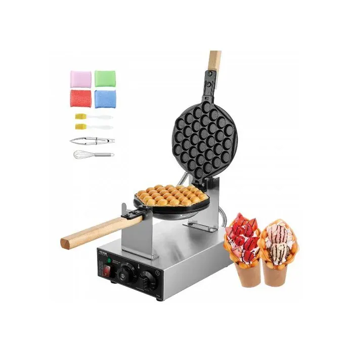 Gaufrier Commercial 1400 W Appareil à Gaufre à Bulles en Acier Inoxydable Antiadhésif Rotatif à 180 ° avec Contrôle de la