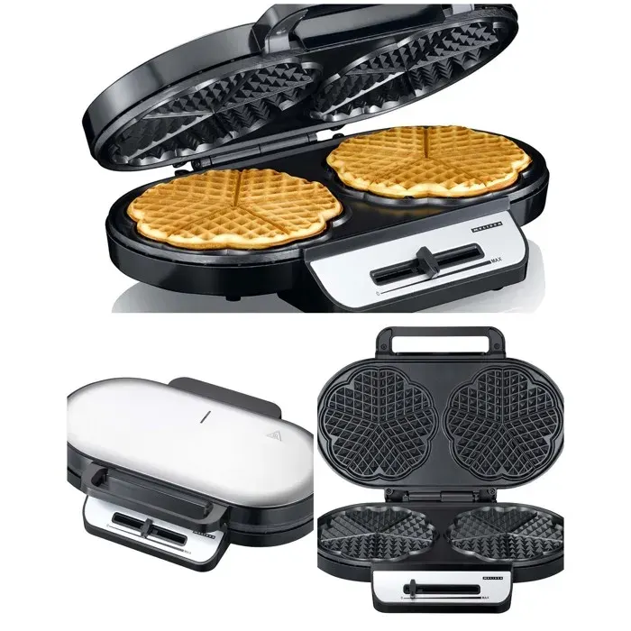 Gaufrier double électrique - LIVOO - BW16250087B - 1200 W - Antiadhésif - 10 gaufres cœur