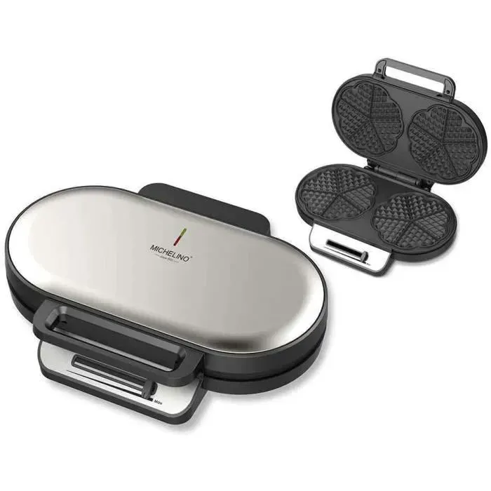 gaufrier double en acier inoxydable avec revêtement anti-adhésif i pour gaufres en forme de cœur i acier inoxydable i 1200 w i gau