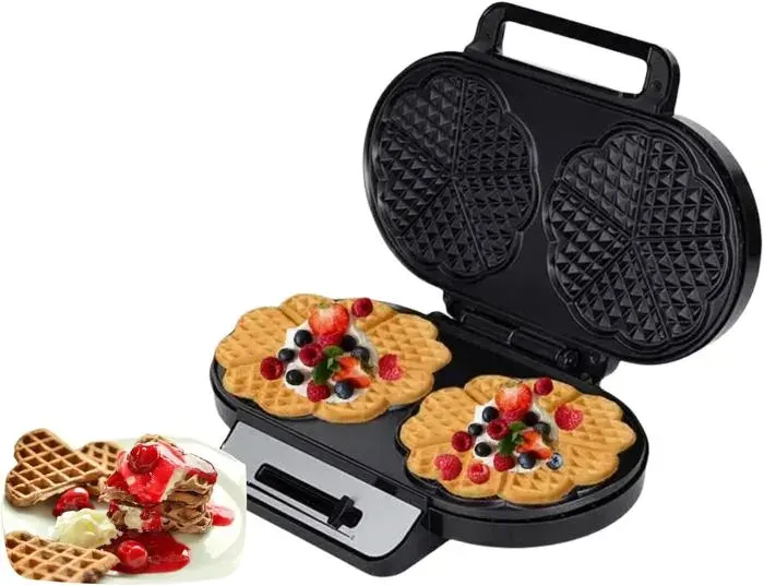 Gaufrier double mini en forme de cœur Gaufrier fin avec surface antiadhésive Pour un nettoyage facile Avec plaques antiadhésives