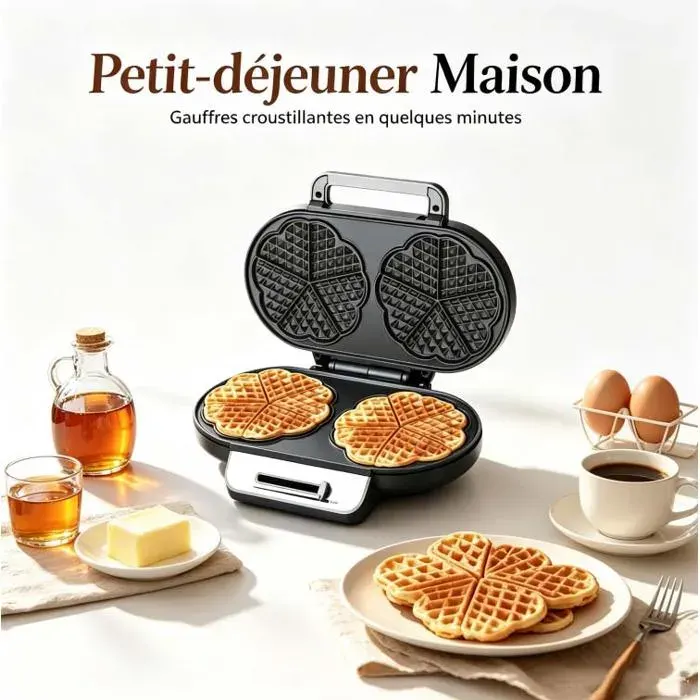 Gaufrier électrique 1200W – antiadhésif – Boîtier inox poignée fraîche – Facile à nettoyer – Pour brunchs goûters fêtes – 220V