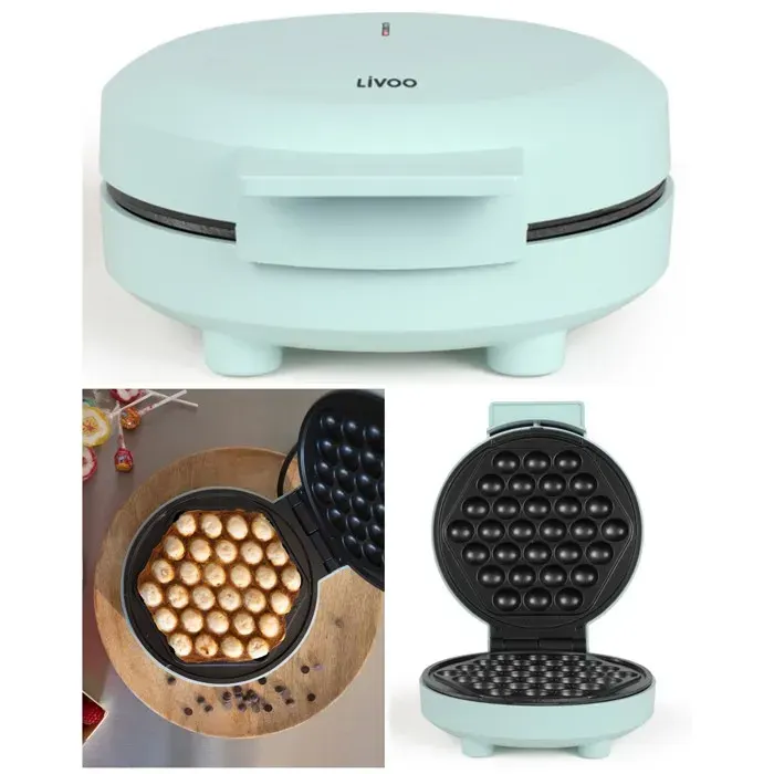 Gaufrier électrique - LIVOO - 1000 W - Revêtement antiadhésif - Gaufres bulles - Poignée thermorésistante — coloris Bleue