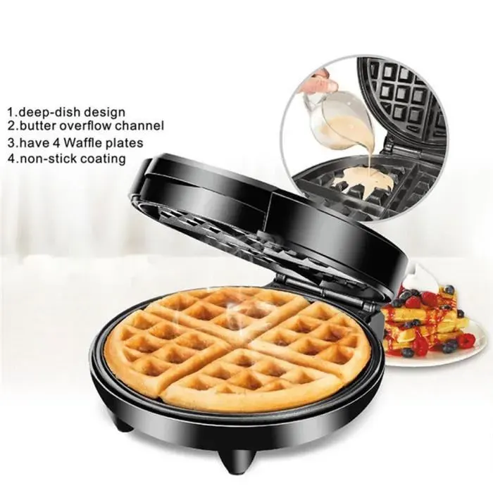 Gaufrier Électrique Ronde Multifonction Appareil à Sandwichs en Acier Inoxydable Machine à Petit Déjeuner