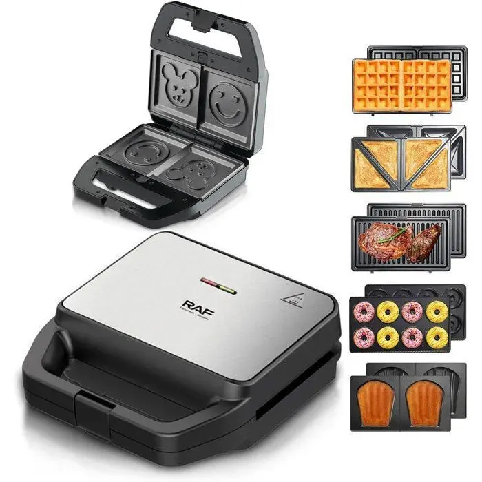 Gaufrier et croque monsieur 800W，Toaster et Grill Electrique 6 en 1 avec Plaques antiadhésives détachables