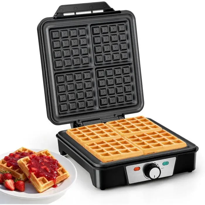 Gaufrier Forme De Gaufre Belge Pour Gaufres Épaisses Revêtement Antiadhésif Niveau De Chauffage Réglable 1200 Watts Acier In[PE558]