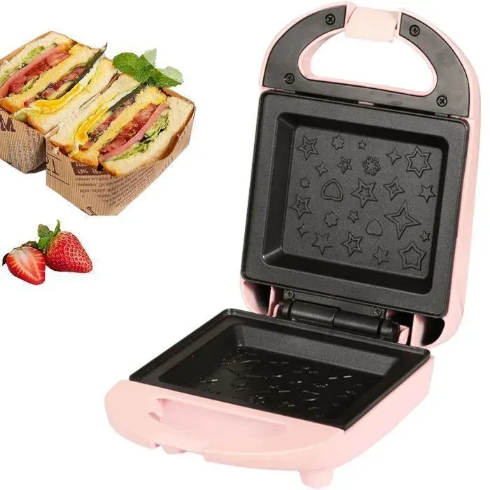 Gaufrier Grille-Pain Électrique Pour Sandwichs Croque MonsieurMachine à Sandwich Avec Plaques AntiadhésivesChauffante Double Face