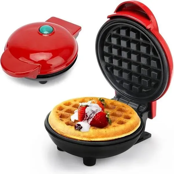 Gaufrier Mini - AQSACOKIYA - 10 cm - Antiadhésif - 350W - Compact et léger