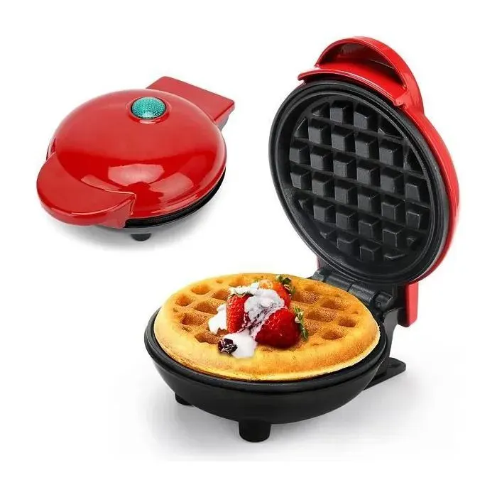 Gaufrier Mini - AQSACOKIYA - 10 cm - Antiadhésif - 350W - Compact et léger Rouge