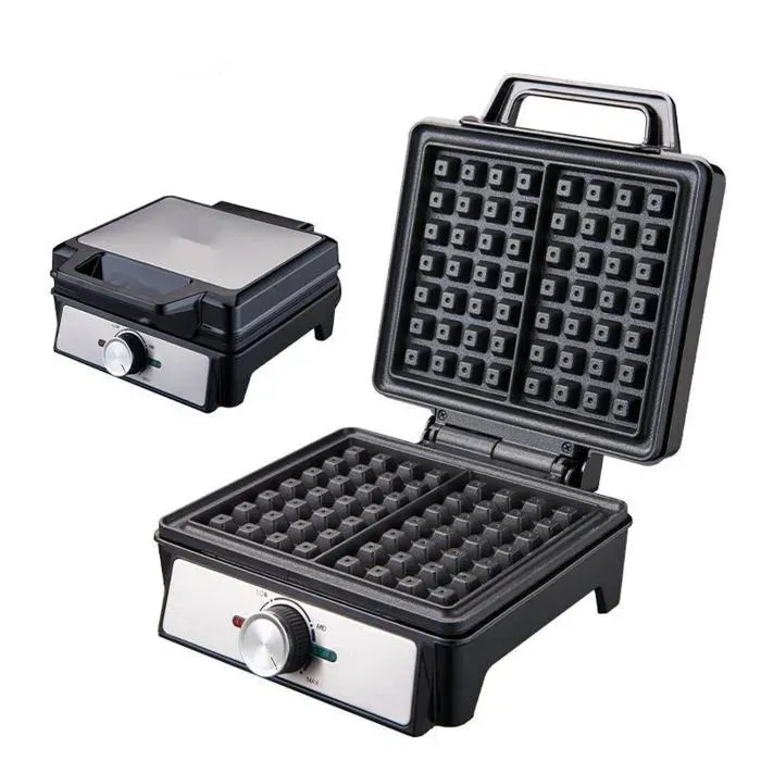 Gaufrier Multifonction 1600W Antiadhésif Machine à Sandwichs Panini Grill Acier Inox Noir Chauffage Rapide Petit Déjeuner Maison