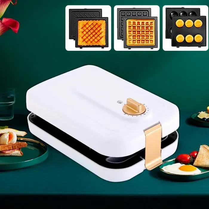 Gaufrier multifonction 3 en 1 JOULLI Croque Monsieur Sandwich Gaufre Grill et Gaufrier Antiadhésif Grande Puissance de 600W