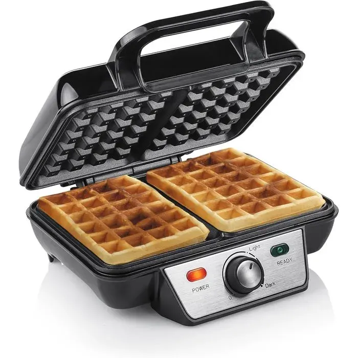 Gaufrier Noir Acier Inoxydable - 2 Gaufres - 1 000 W - Wf-2195
