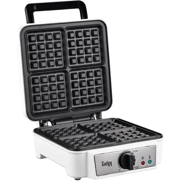 Gaufrier Professionnel 1200W – Appareil À Gaufres Pour 4 Gaufres De 8X8Cm – Chauffe Rapide Thermostat Réglable–Facile À R[PE136]