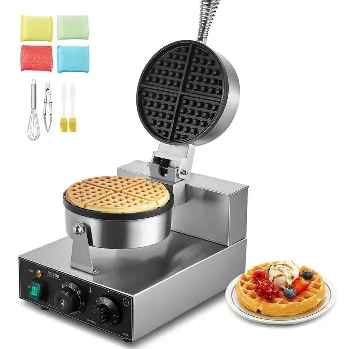 Gaufrier professionnel 1230 W en acier inoxydable antiadhésif avec contrôle température et temps pour restaurant snack bar