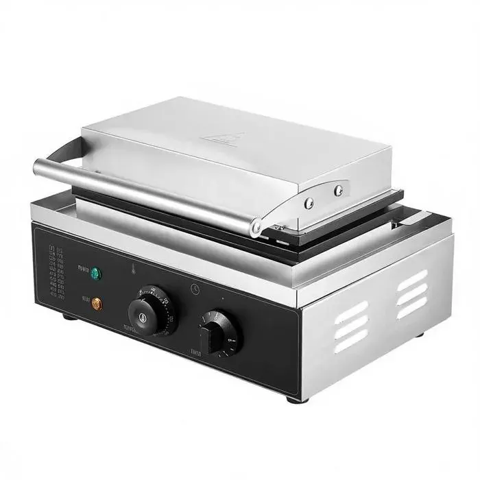 Gaufrier professionnel 1550 W 10 gaufres belges rectangulaires acier inoxydable antiadhésif boulangerie snack-bar — coloris Argent