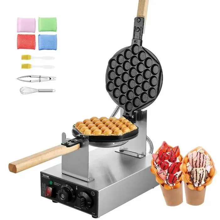 Gaufrier professionnel à bulles machine à crêpes aux œufs 1400 W gaufrier en acier inoxydable avec revêtement antiadhésif contrô