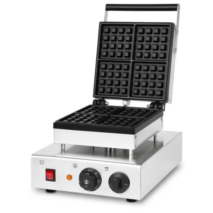 Gaufrier Professionnel VERTES - 4 Gaufres - Réglable 0-300°C - Minuterie