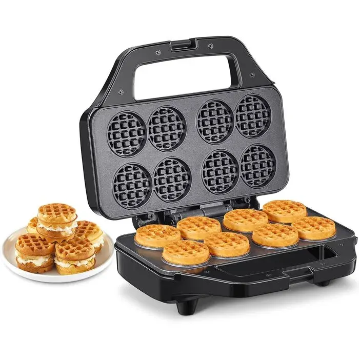 Gaufrier Reemix – Mini-gaufrier pour 8 mini-gaufres de 48 cm format compact avec plaques antiadhésives facile à utiliser