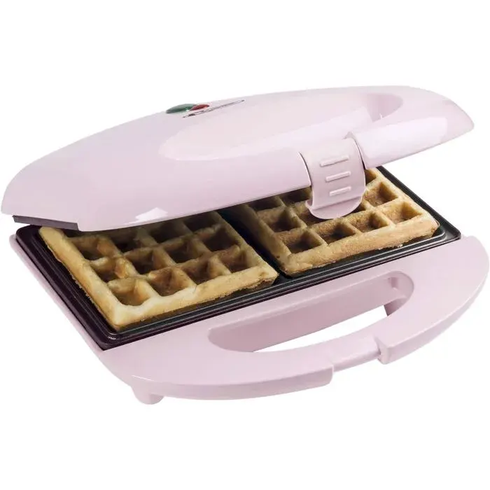 Gaufrier rétro - ESTAMPILLE - Revêtement antiadhésif - 700 Watts - Rose - 24x23x94 cm - Poignées thermo-isolées