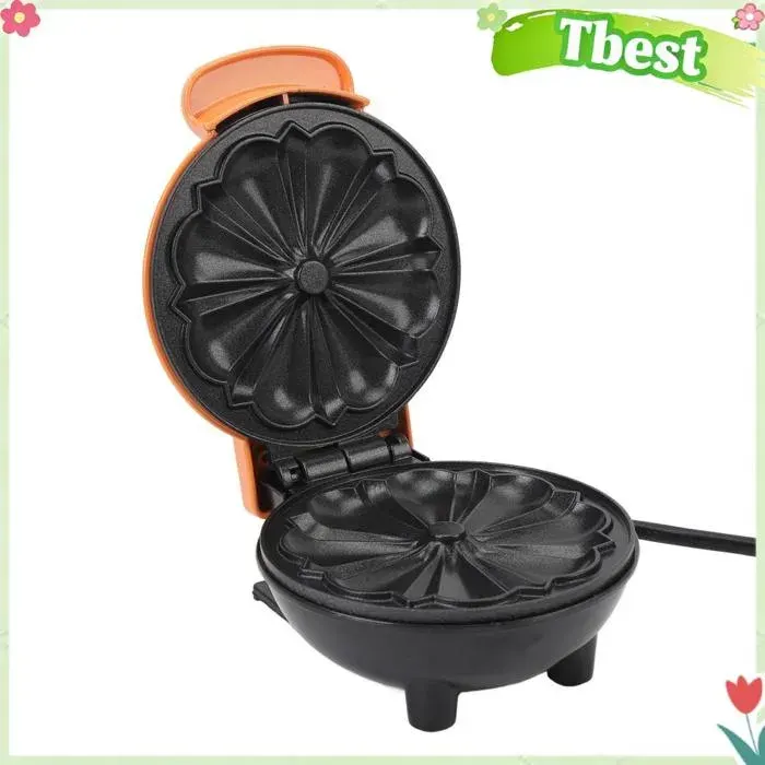 Gaufrier - TBEST - Mini - Chauffage double face - Revêtement antiadhésif alimentaire - Orange