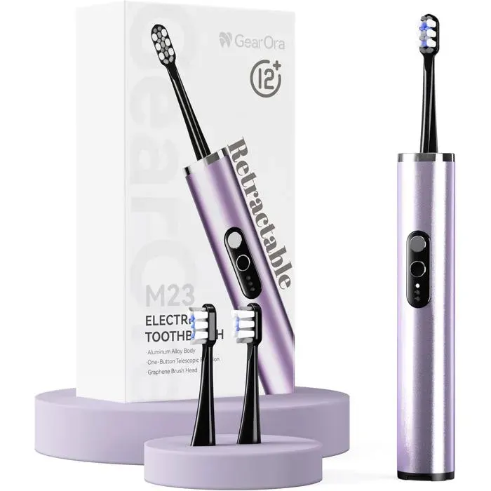 GearOra M23 Brosse à Dents Électrique Sonique UV Rétractable USB-C 3 Modes 3 Têtes Aluminium Autonomie 30 J