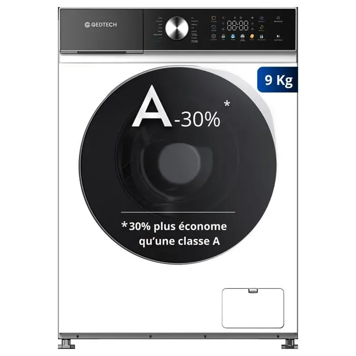 GEDTECH Lave-linge frontal GLLPS91400WH - 9 Kg - 1400 tr/mn - 16 progr - Eco - Intensif - Rapide – Très Faible conso - LED couleur