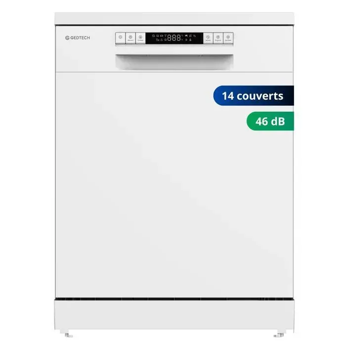 GEDTECH - Lave-vaisselle posable blanc 14 couverts GLV1446WH - Départ différé - Eco - Rapide - 46 dB