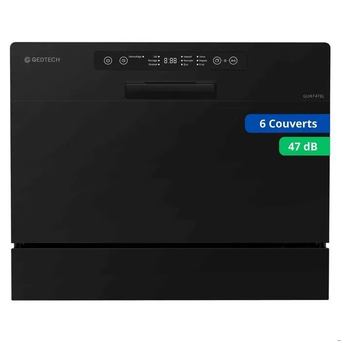 GEDTECH - Lave vaisselle Table Top GLV6T47BL - 6 couverts - 47 dB - Départ différé