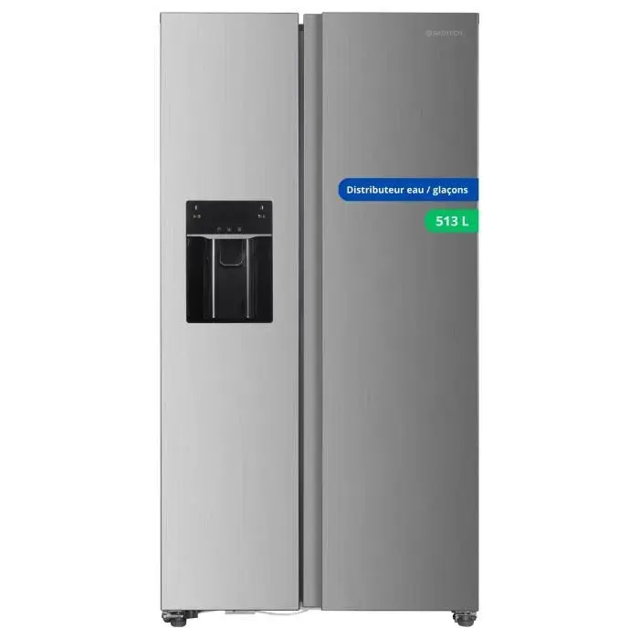 GEDTECH Réfrigérateur Américain GSBSA513IX Side by Side 513L - Distributeur deau et machine à glaçons automatique - Inox