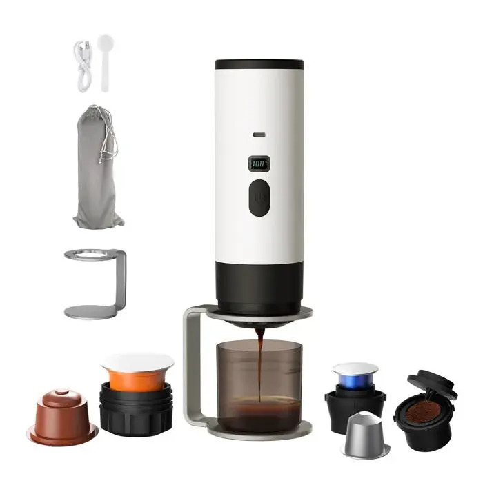Générique Machine a Cafe Portable 3 En 1 Cafetière Portable Avec Écran LED et Connecteur Type-C Cafetières à Multi Capsules