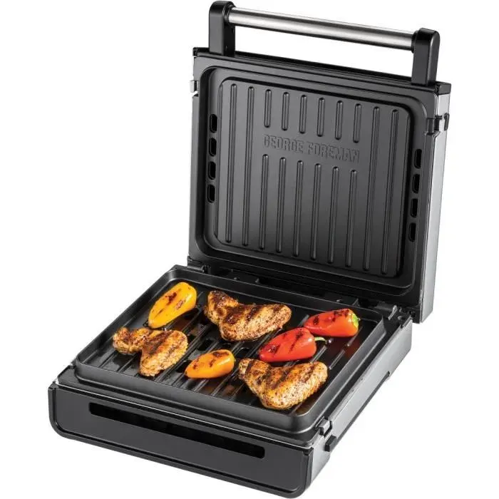 George Foreman 28000-56 - Grill Sans Fumée - 1500W - Boîtier en Acier Inoxydable - Revêtement Antiadhésif