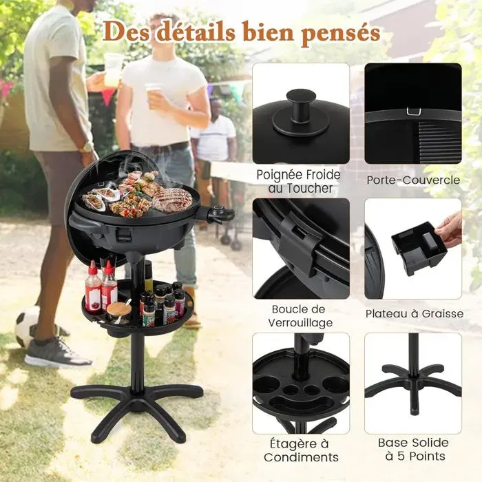 GIANTEX Barbecue Électrique 2 en 1 Température Réglable Plaque Antiadhésive 2 Zones Étagère à Condiments Bac à Graisse