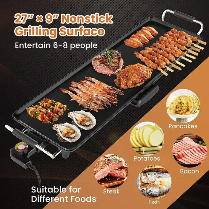 GIANTEX Plancha Électrique XXL 1400W Thermostat Ajustable Plancha Grille Table Antiadhésive & Lavable pour 8 Personnes (70x24CM