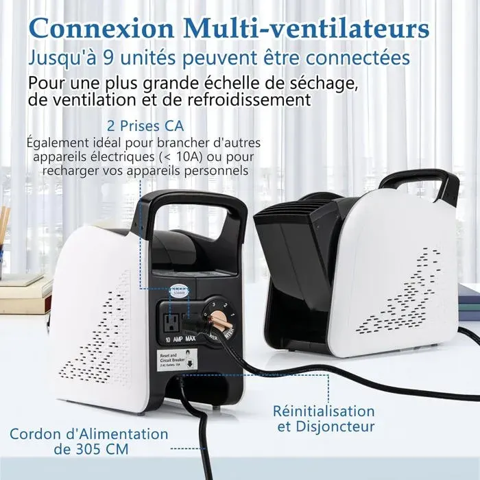 GIANTEX Ventilateur de Sol pour SéchageVentilation avec 3 Vitesses dAir et Tête Pivotante à 185°Portable pour Maison Garage