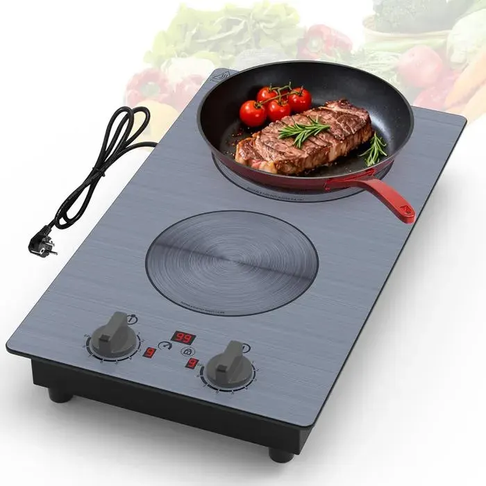 Gihetku Plaque Cuisson Induction 2 Feux Plaque De Cuisson Double Brûleur 220 V 3000 W Avec Bouton Et Commande Tactile Led 9 Nivea