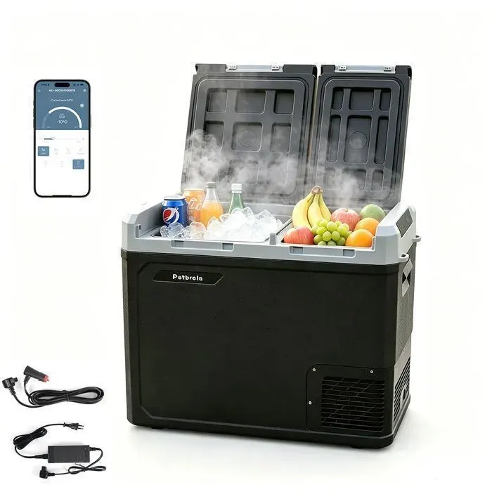 Glacière Electrique Voiture 45L - PATBRELA - Refroidissement Rapide - Réfrigérateur Portable Jusqu‘à -20°C Pour Camping Bateau