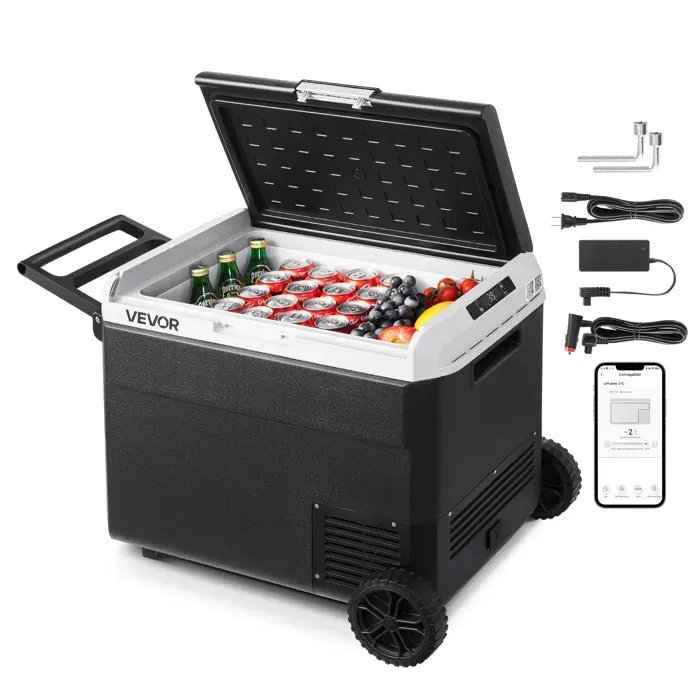 Glacière Électrique Voiture et Maison-VEVOR-Réfrigérateur Portable 60 L 12/24 V CC et 100-240 V CA pour Camping Voyage