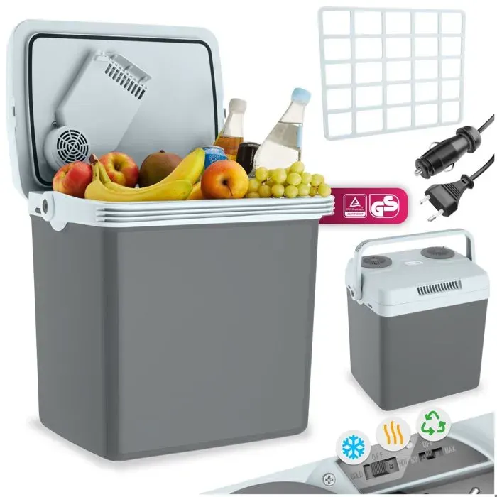 glacière - TECTAKE - glacière thermoélectrique GLACIERA 32L mode ECO silencieux poignée rabattable 44 x 32 x 45 cm - gris