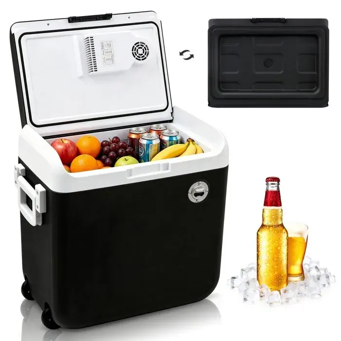 Glacière Voiture Portable40L Refroidissement Chauffage Eco Max Double Tension 12V 230V Camping Bateau Pêche HW40L Noir