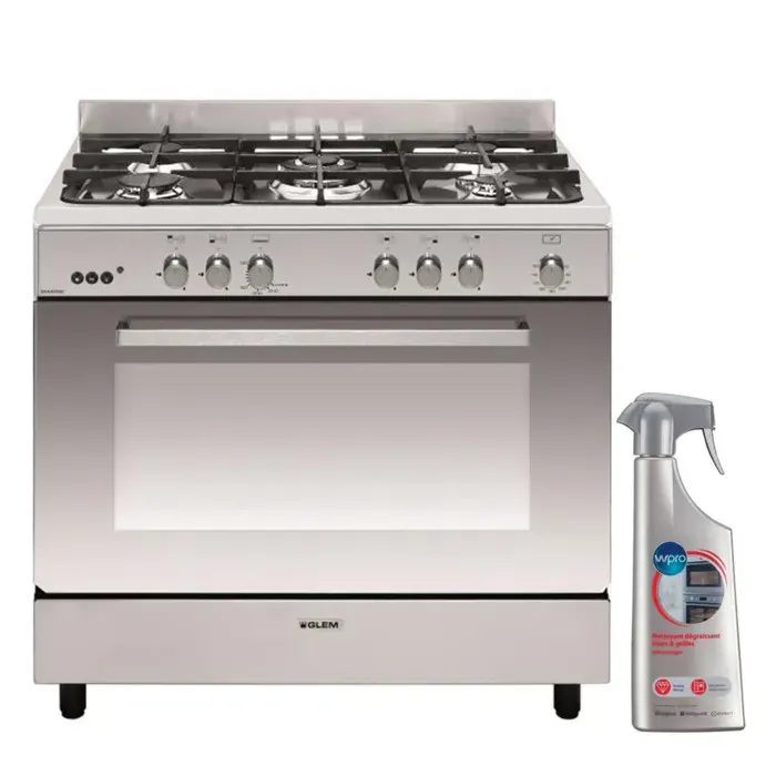 GLEM Cuisinière Piano de cuisson 5 foyers brûleurs gaz inox 90X60cm Four catalyse Gazinière
