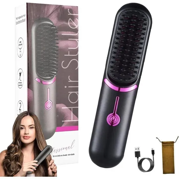 Go Brush Pro - À Lisser Portable 2 En 1 - Sans Fil - Avec Temps De Chauffe Rapide En 30 Secondes - 3 Niveaux De Température Réglab