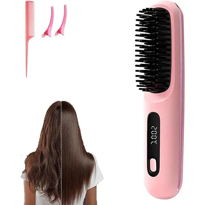 Go Brush Pro Fer à Lisser Céramique Sans Fil Écran LCD 2000 mAh Chauffage Rapide Brosse Compacte pour Femme R BROSSE SOUFFLANTE