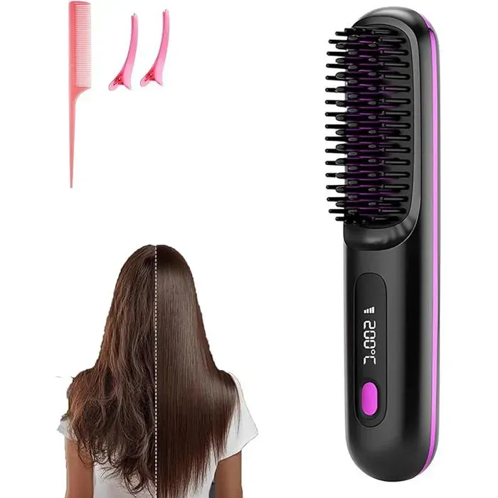 Go Brush Pro Fer à Lisser Céramique Sans Fil Écran LCD Température 2000 mAh Chauffage Rapide Brosse Compacte N BROSSE SOUFFLANTE — coloris Noir