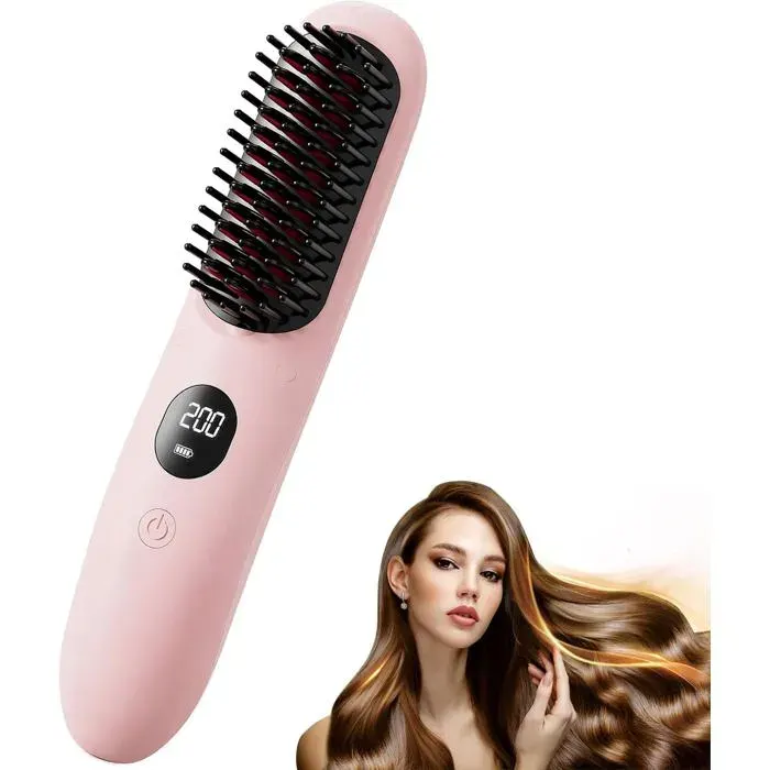 Go Brush Pro UK Brosse à lisser sans fil-Brosse à lisser chauffante portable rechargeable par USB avec 5 modes de chaleur réglables