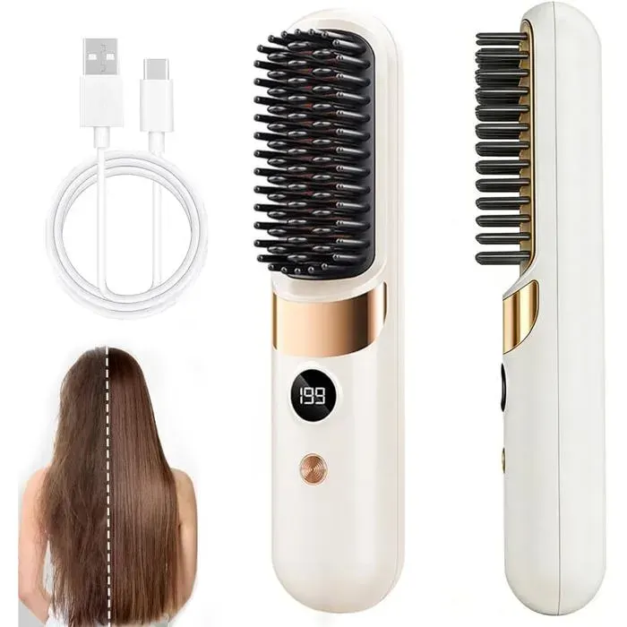 Go Brush Pro UK Glow Wave Brosse chauffante pour cheveux courtsfer à lisser portable sans fil avec affichage de la température LED