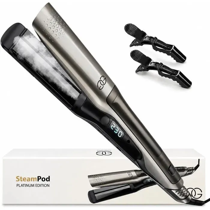 Golden Goods Platinum Pro – Lisseur vapeur plaques titane et céramique 10 températures 100-230 °C tous types de cheveux