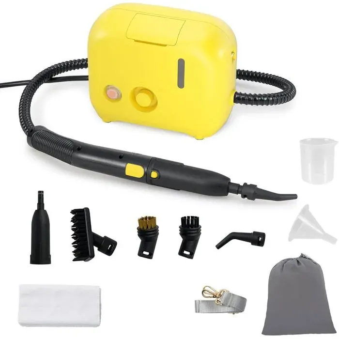 GOPLUS 1500W Nettoyeur à Vapeur Portable avec Réservoir de 1L-Pression 3 Bars 180°C-Fonction à 27 Mins-pour Tapis/Rideaux Jaune
