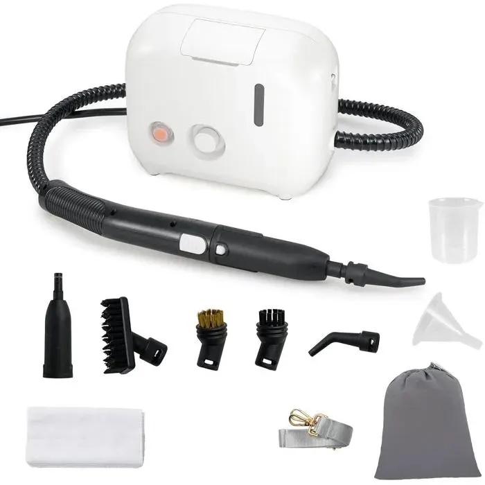 GOPLUS 1500W Nettoyeur à Vapeur Portable avec Réservoir de 1L-Pression 3 Bars 180°C-Fonction à 27 Mins-pour Tapis/Rideaux Blanc