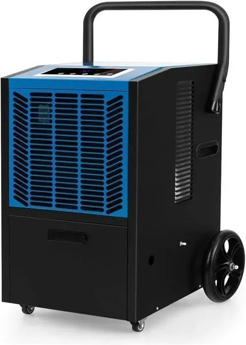 GOPLUS 66L/Jour Déshumidificateur Industriel pour 418 M²-Minuterie 24HMobile avec Pompe/Tuyau de DrainageBleu
