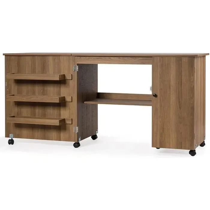 GOPLUS Meuble pour Machine à Coudre Table de Couture Pliante avec Roues Universelles et 4 Etagères de RangementNaturel